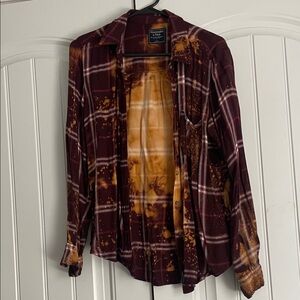 American Eagle Outfitters Maroon and Orange Plaid Shirt